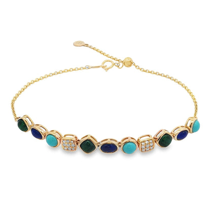 Jai's 14K Yellow Gold Turquoise, Malachite, Lapis & Diamond Bracelet