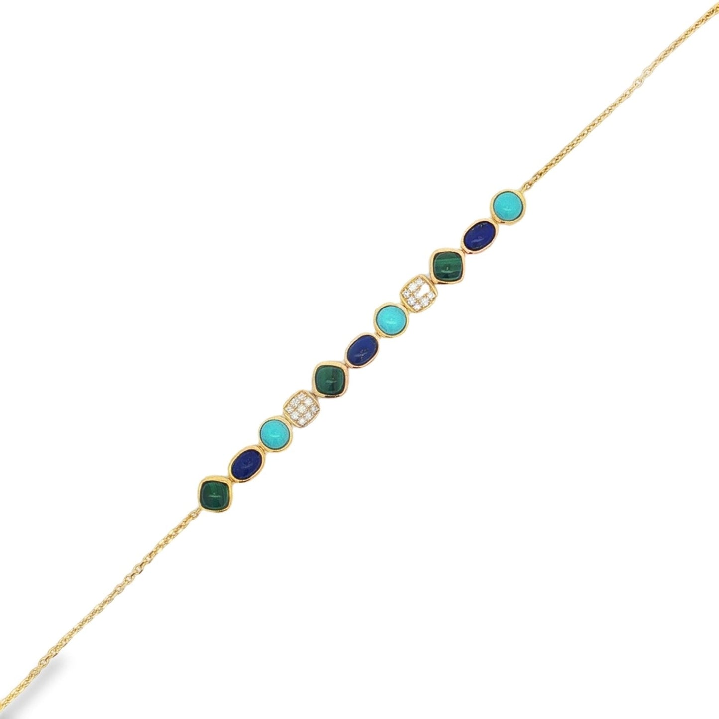 Jai's 14K Yellow Gold Turquoise, Malachite, Lapis & Diamond Bracelet