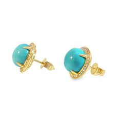 Jai's 14K Yellow Gold Domed Turquoise & Diamond Studs