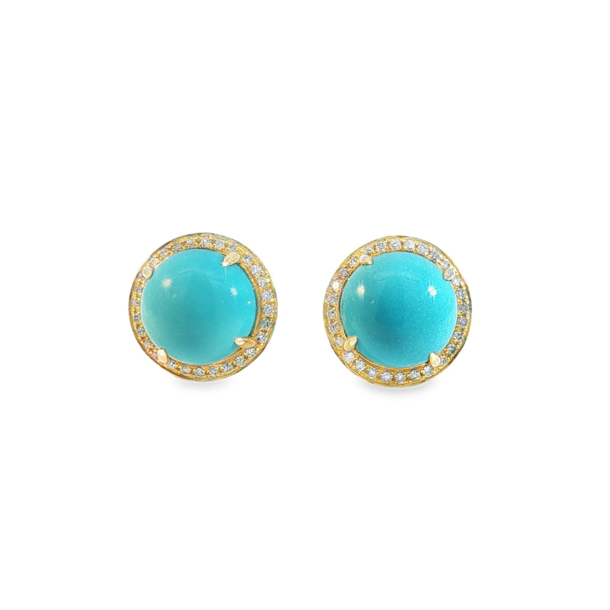 Jai's 14K Yellow Gold Domed Turquoise & Diamond Studs