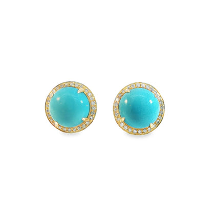 Jai's 14K Yellow Gold Domed Turquoise & Diamond Studs