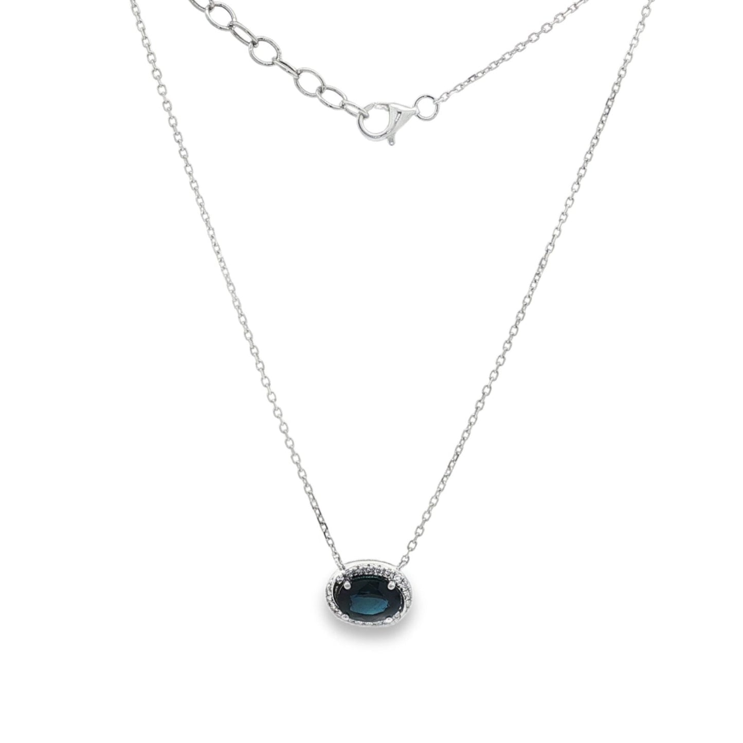 Jai's 14K White Gold Oval Sapphire & Diamond Neckace