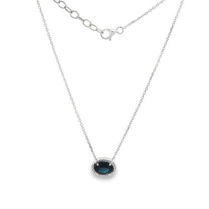 Jai's 14K White Gold Oval Sapphire & Diamond Neckace