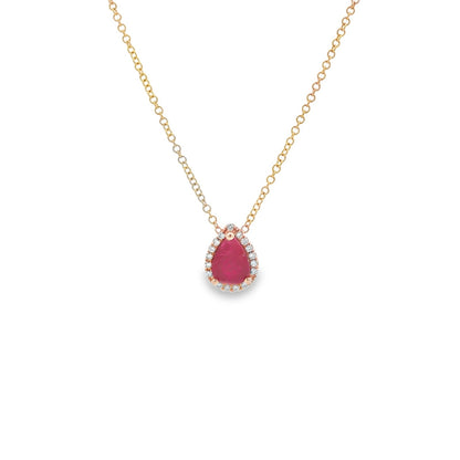 Jai's 14K Rose Gold Pear-cut Ruby & Diamond Pendant