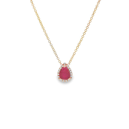 Jai's 14K Rose Gold Pear-cut Ruby & Diamond Pendant