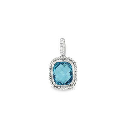 Jai's 14K White Gold Rectangular Cushion-cut Blue Topaz & Diamond Pendant