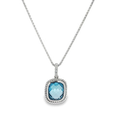 Jai's 14K White Gold Rectangular Cushion-cut Blue Topaz & Diamond Pendant