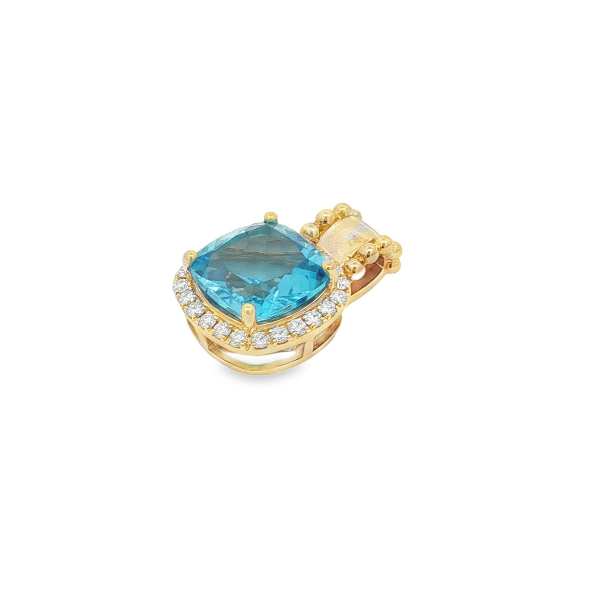 Jai's 14K Yellow Gold Cushion-cut Blue Topaz & Diamond Pendant