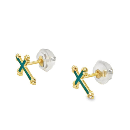 Jai's 14K Yellow Gold Vibrant Baby Cross Studs