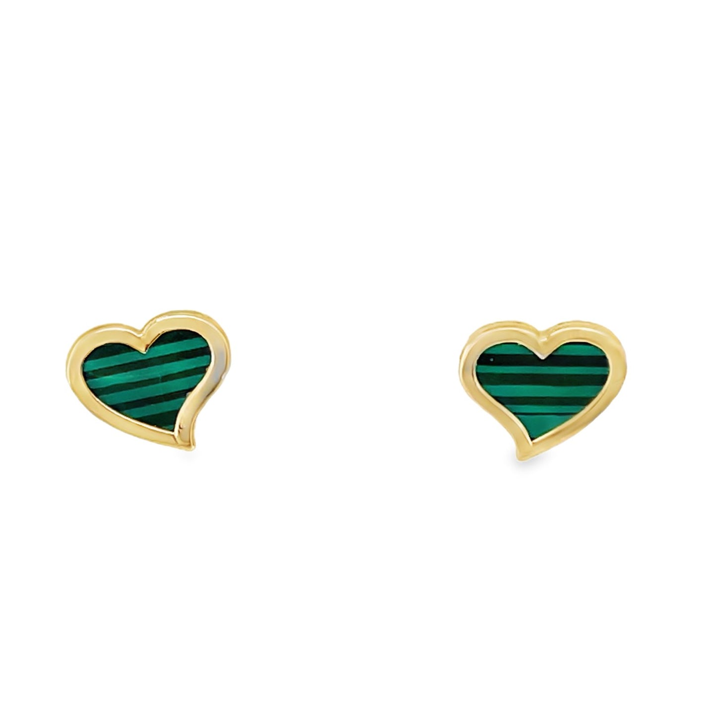 Jai's 14K Yellow Gold Baby Malachite Heart Studs