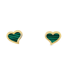 Jai's 14K Yellow Gold Baby Malachite Heart Studs