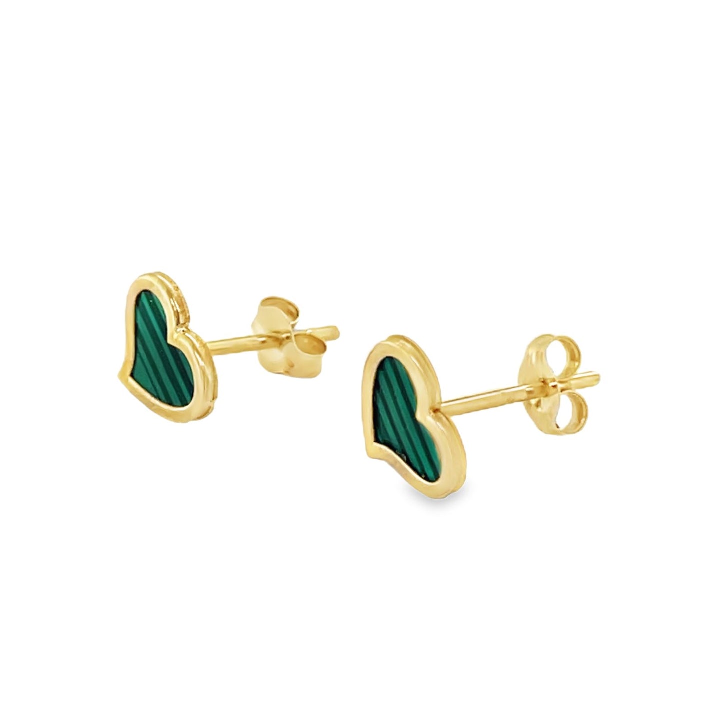 Jai's 14K Yellow Gold Baby Malachite Heart Studs