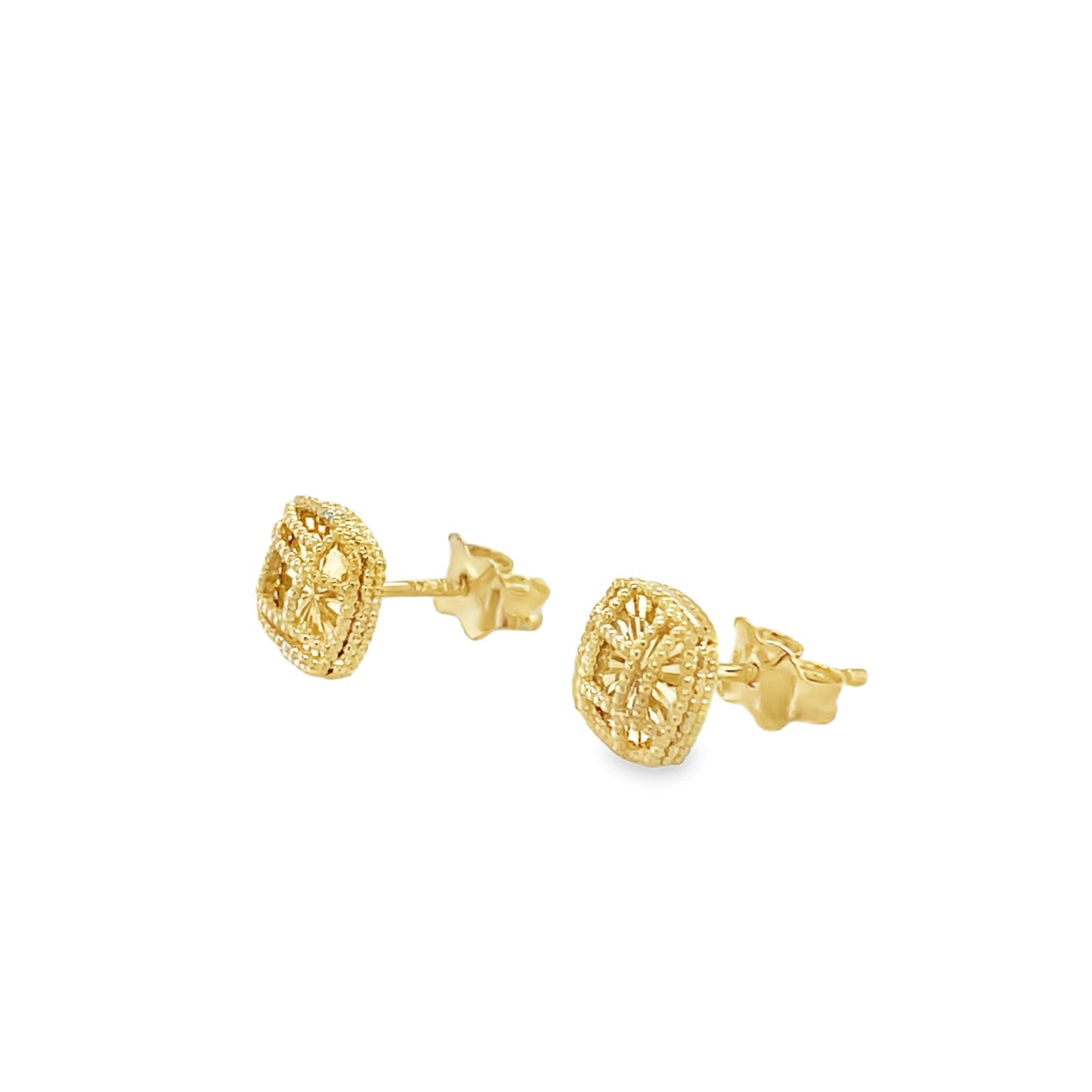 Jai's 14K Yellow Gold Faceted Open-frame Square Studs