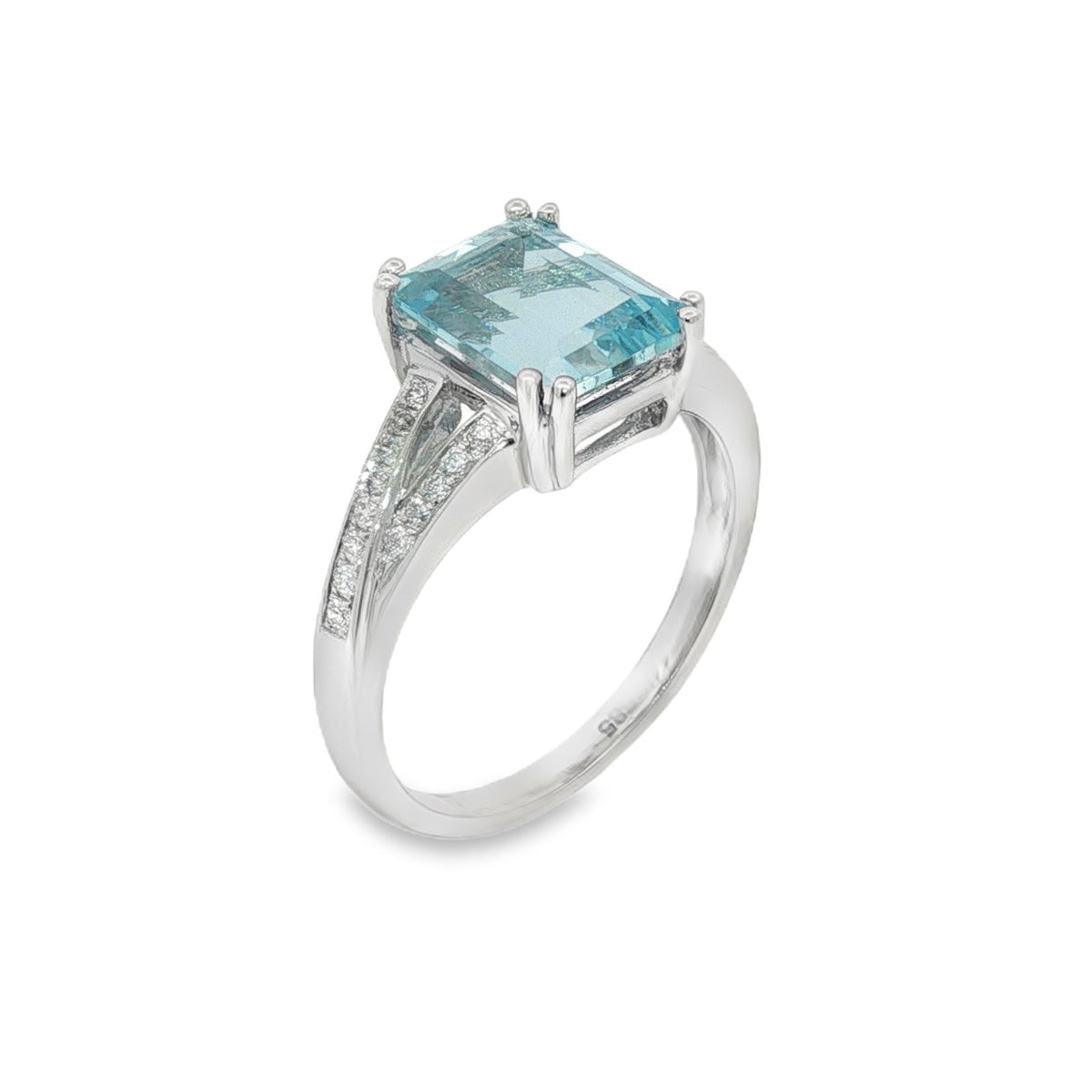 Jai's 14K White Gold Emerald-cut Aquamarine & Diamond Split-shank Ring