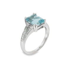 Jai's 14K White Gold Emerald-cut Aquamarine & Diamond Split-shank Ring