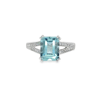 Jai's 14K White Gold Emerald-cut Aquamarine & Diamond Split-shank Ring