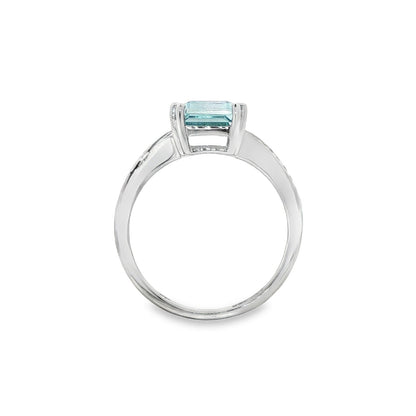 Jai's 14K White Gold Emerald-cut Aquamarine & Diamond Split-shank Ring