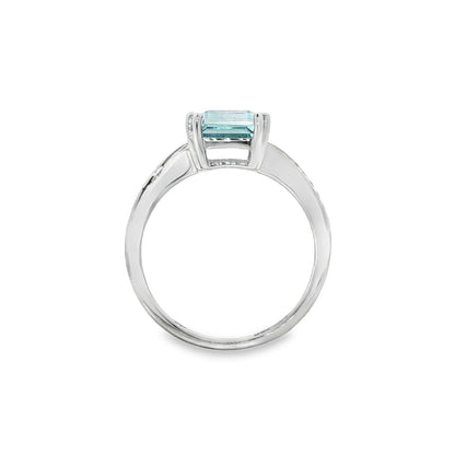 Jai's 14K White Gold Emerald-cut Aquamarine & Diamond Split-shank Ring