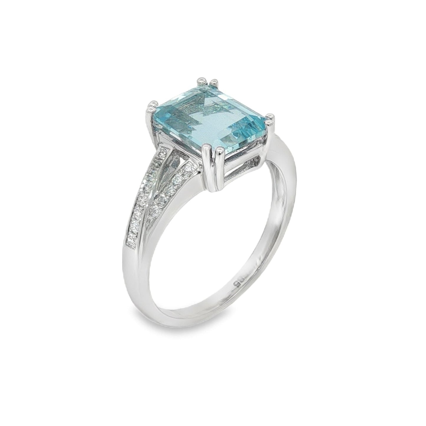 Jai's 14K White Gold Emerald-cut Aquamarine & Diamond Split-shank Ring