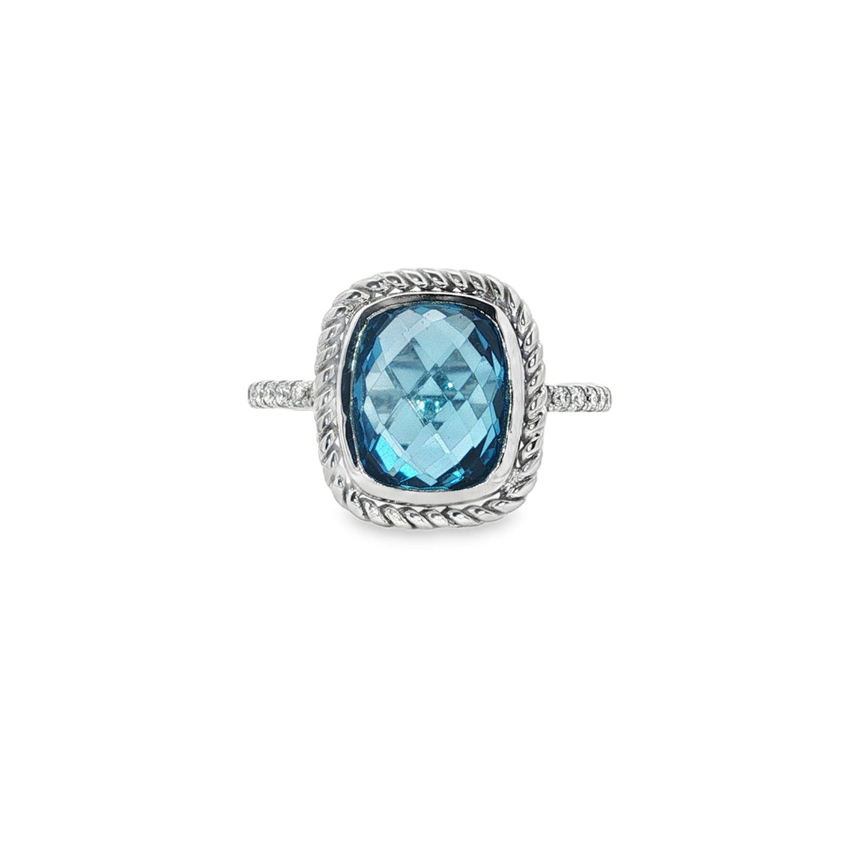 Jai's 14K White Gold Rectangular Cushion-cut Blue Topaz & Diamond Ring