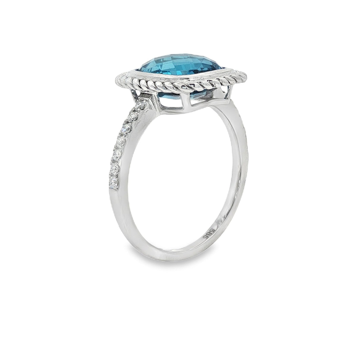 Jai's 14K White Gold Rectangular Cushion-cut Blue Topaz & Diamond Ring