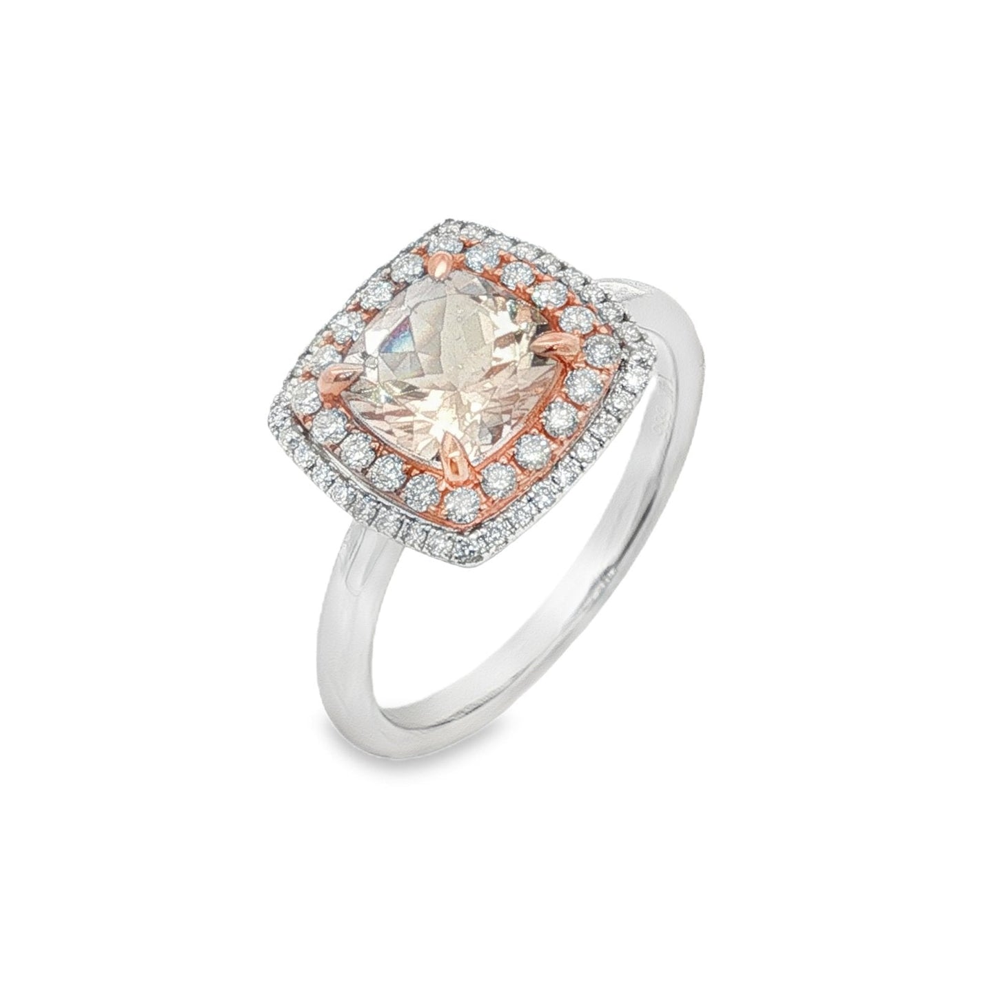 Jai's 14K Two-tone Cushion-cut Morganite & Diamond Ring