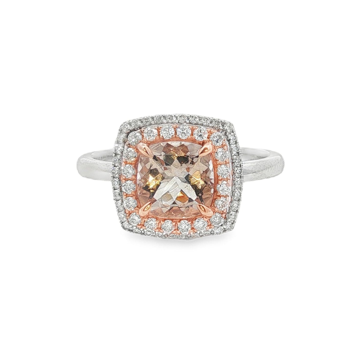 Jai's 14K Two-tone Cushion-cut Morganite & Diamond Ring
