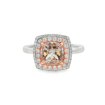 Jai's 14K Two-tone Cushion-cut Morganite & Diamond Ring