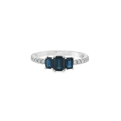Jai's 14K White Gold Emerald-cut Tri-stone Sapphire & Diamond Ring