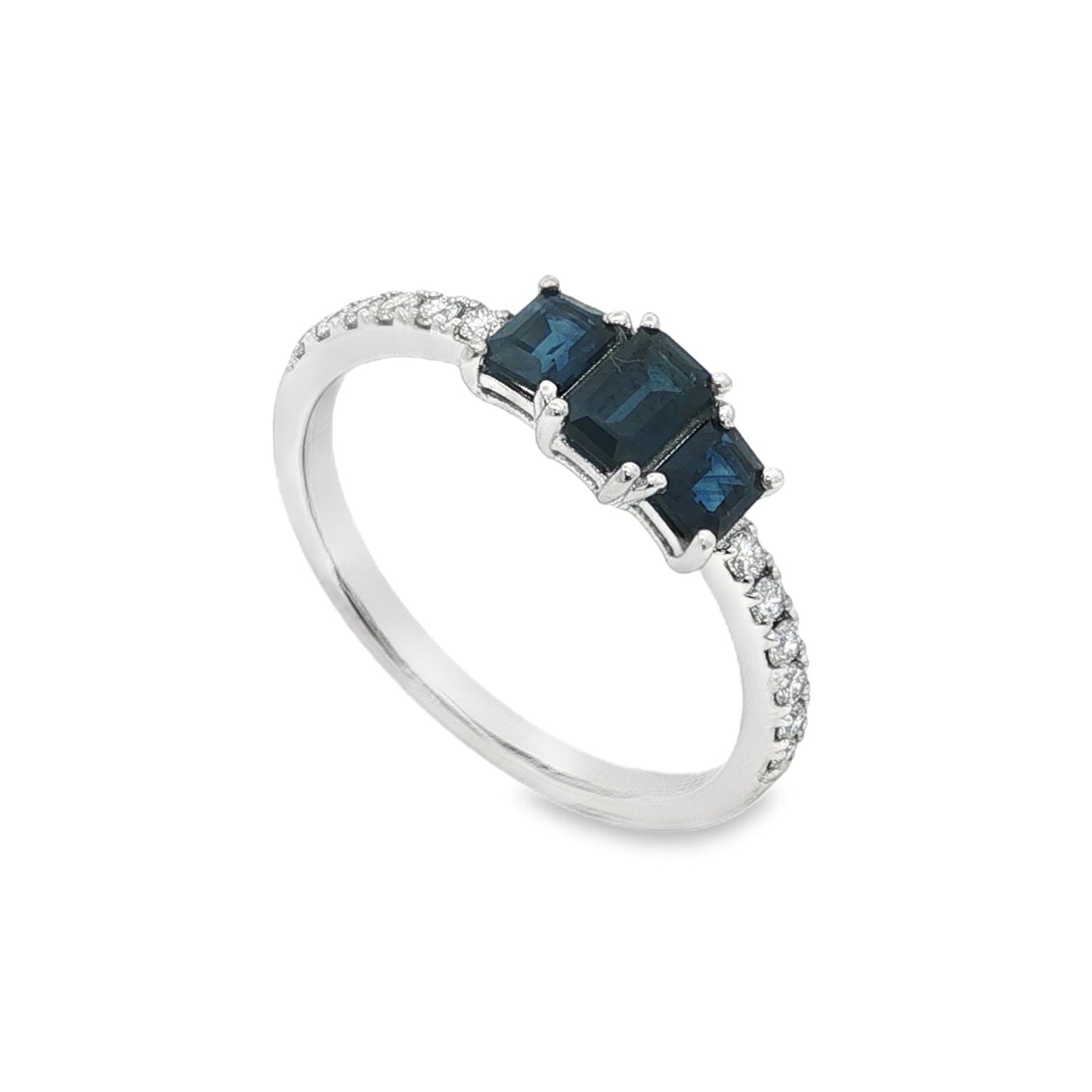 Jai's 14K White Gold Emerald-cut Tri-stone Sapphire & Diamond Ring