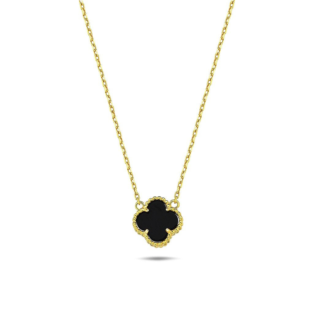 Jai's 14K Yellow Gold Black Onyx Clover Necklace