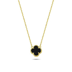 Jai's 14K Yellow Gold Black Onyx Clover Necklace