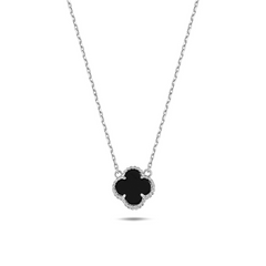 Jai's 14K White Gold Black Onyx Clover Necklace