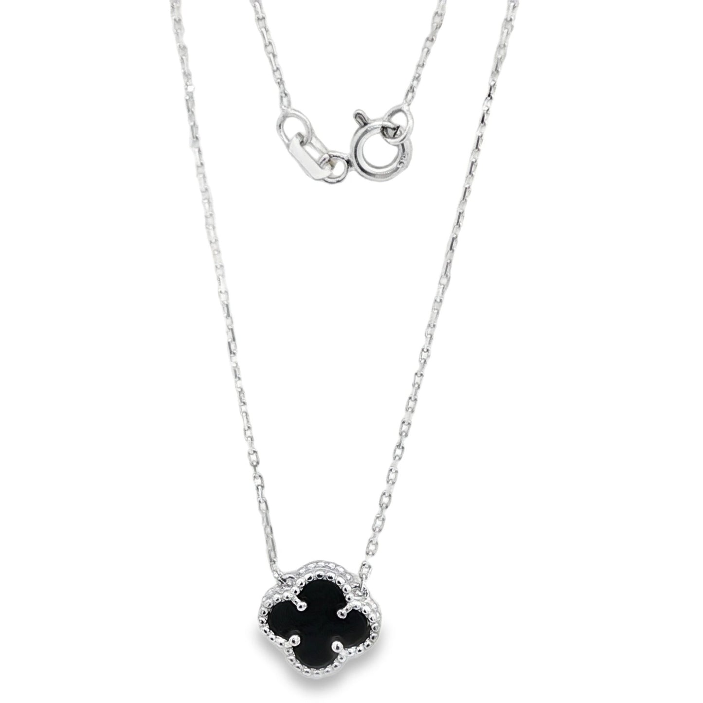 Jai's 14K White Gold Black Onyx Clover Necklace