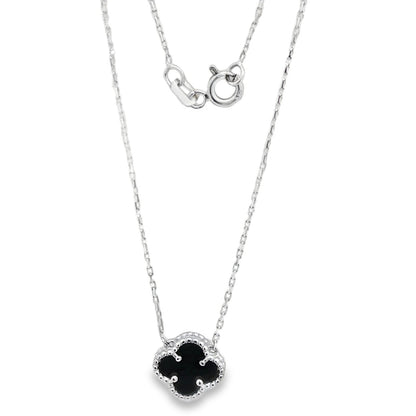 Jai's 14K White Gold Black Onyx Clover Necklace