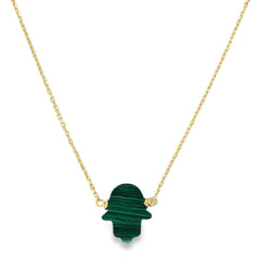 Jai's 14K Yellow Gold Malachite Hamsa Hand Necklace