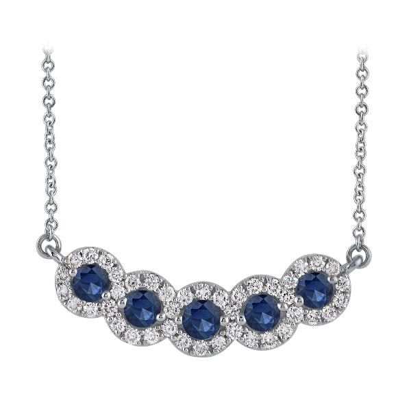 Morris & David's 14K White Gold Diamond & Sapphire Floral Necklace