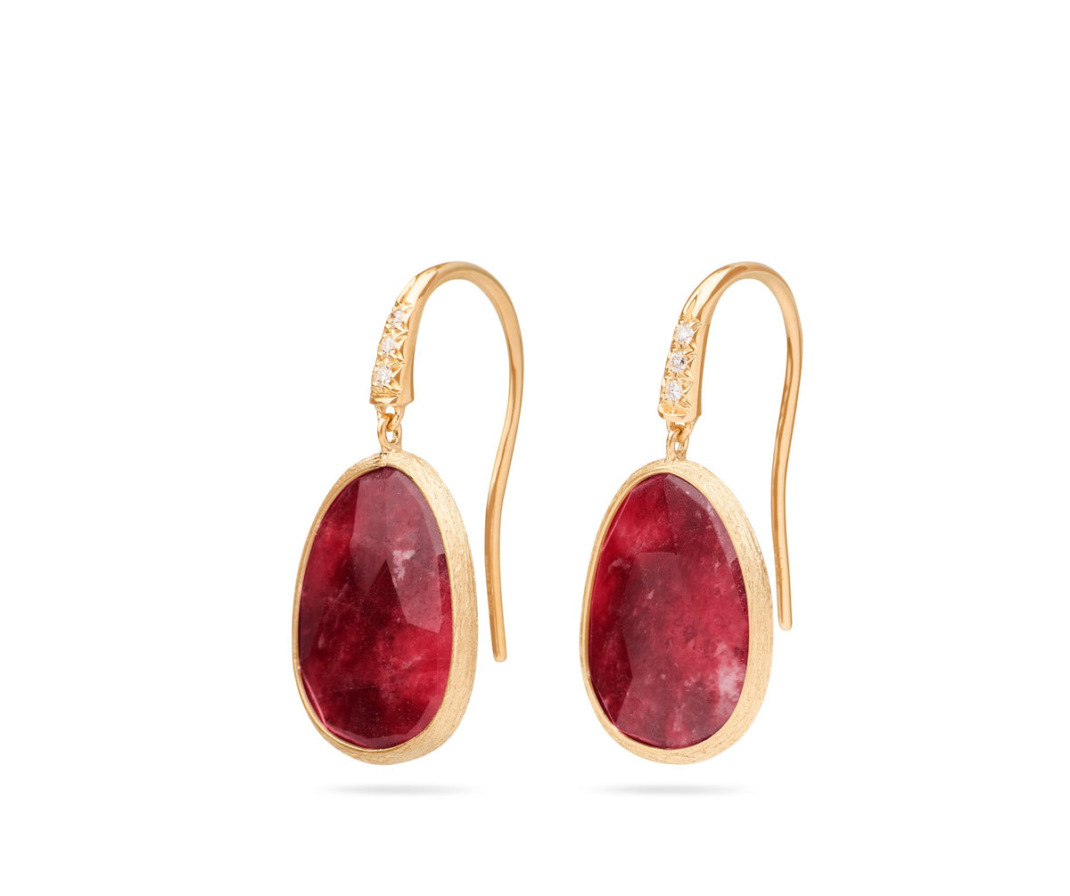 Marco Bicego's 18K Yellow Gold Lunaria Thulite & Diamond Drop Earrings