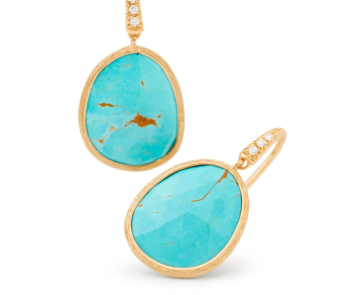 Marco Bicego's 18K Yellow Gold Lunaria Mexican Turquoise & Diamond Drop Earrings