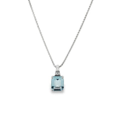 Jai's 14K White Gold Emerald-cut Aquamarine & Diamond Pendant