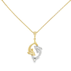 Jai's 14K Two-tone Swimming Dolphins Pendant