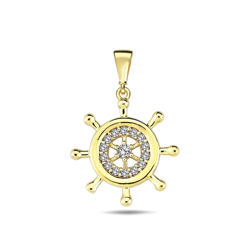Jai's 14K Yellow Gold Diamond Ship Wheel Pendant