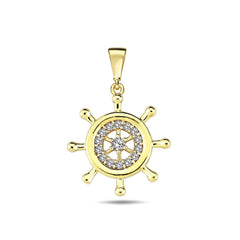 Jai's 14K Yellow Gold Diamond Ship Wheel Pendant