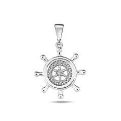 Jai's 14K White Gold Diamond Ship Wheel Pendant