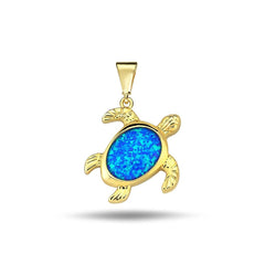 Jai's 14K Yellow Gold Blue Mother-of-Pearl Turtle Pendant