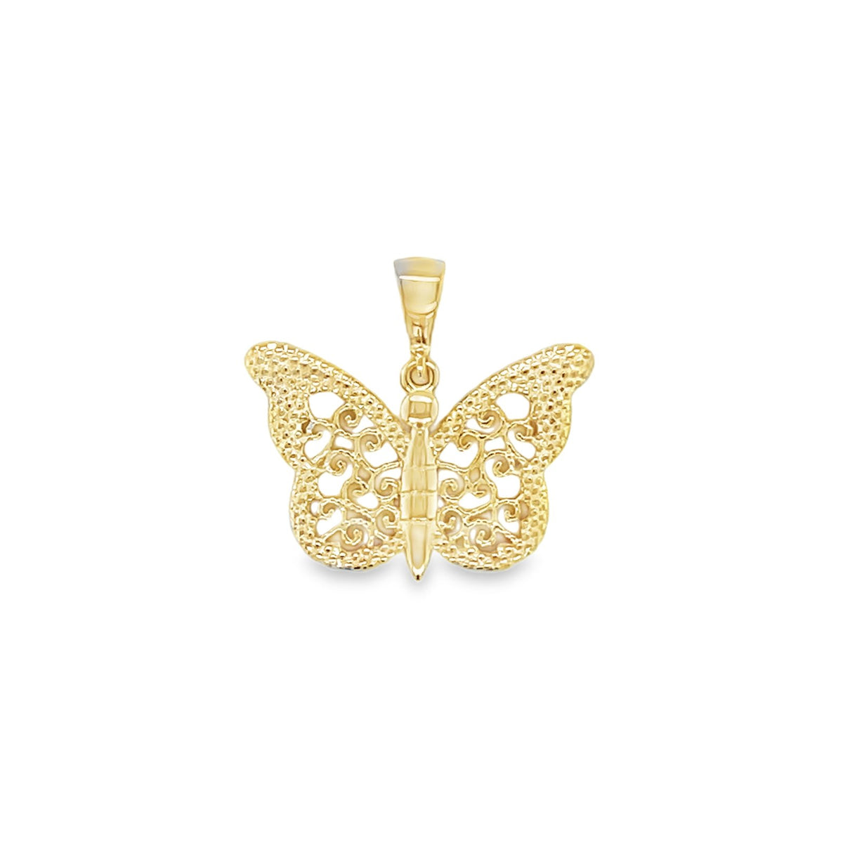 Jai's 14K Yellow Gold Engraved Butterfly Pendant