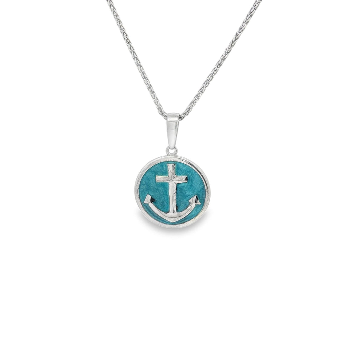Jai's Sterling Silver Turquoise-accented Anchor Pendant