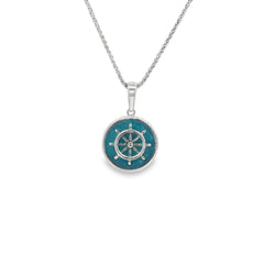 Jai's Sterling Silver Turquoise-accented Shipwheel Pendant