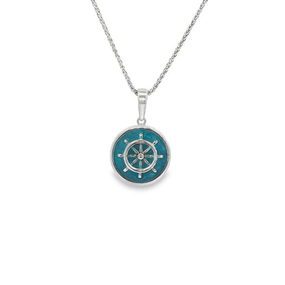 Jai's Sterling Silver Turquoise-accented Shipwheel Pendant