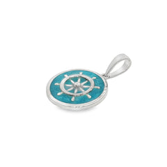 Jai's Sterling Silver Turquoise-accented Shipwheel Pendant